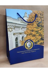 Пакет паперовий із символікою Національного юридичного університету імені Ярослава Мудрого (синій)